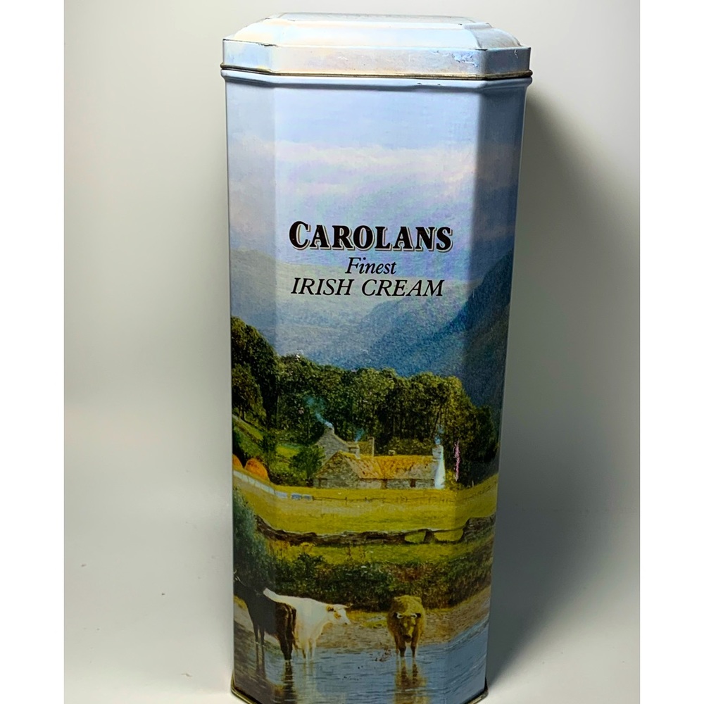 Vintage Tin Hinged Carolans Finest Irish Cream Tin Country Scene Farmhouse Decor